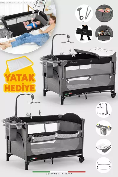 حديقة الأم آن بجانب سرير الأطفال، ملعب ألعاب،  سم رمادي-أسود