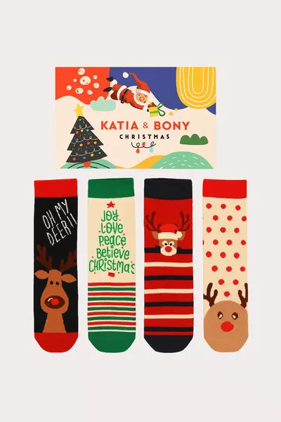 Unisex 4-Pack Christmas Boxed Crew Socks
