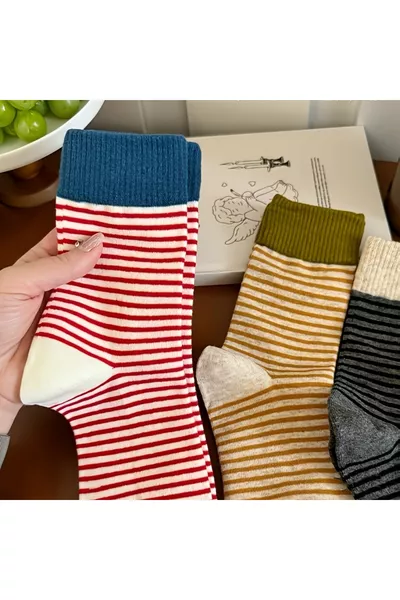 4 أزواج من جوارب نسائية شتوية مريحة ملونة مخططة مطاطية