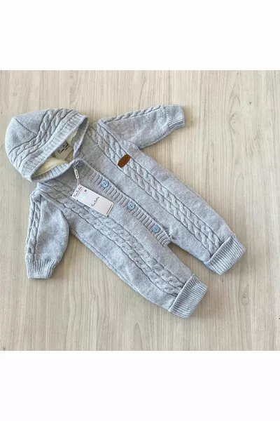Welsoft gevoerde gebreide winterbabypak, unisex met bontpluche vulling
