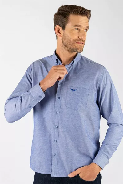 Herren Regular Fit Klassisches Baumwoll-Oxford-Hemd mit Brusttasche, blauer Farbe und Knopfleiste