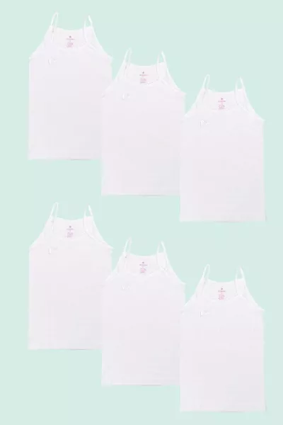6-Pack Girls' White Ribbed Stretch Tank Top with Spaghetti Straps