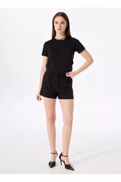 T-shirt Femme Col Rond Noir Uni TENGIZ