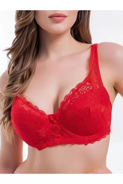 حمالة صدر نسائية يومية حمراء اللون بتفاصيل دانتيل وفيونكة بدون إسفنج من نوع إسبيرا موديل