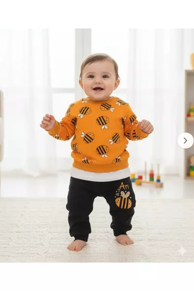 طقم طفل مزدوج بنقشة النحلة بأسلوب مرح