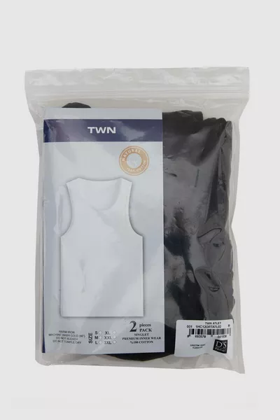 Twn Black Standard Fit Breathable Sweat-Absorbing % Cotton 2-Pack Tank Top