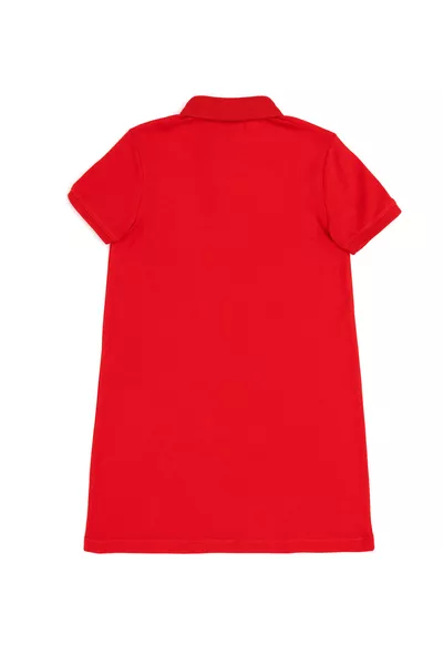 فستان بناتي منسوج بياقة بولو حمراء 