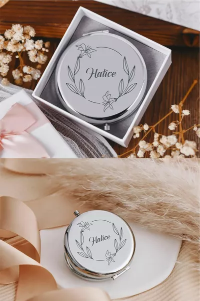 Именное серебряное зеркало для макияжа среднего размера с лазерной гравировкой на сумке - Подарок на День святого Валентина - Подарок другу