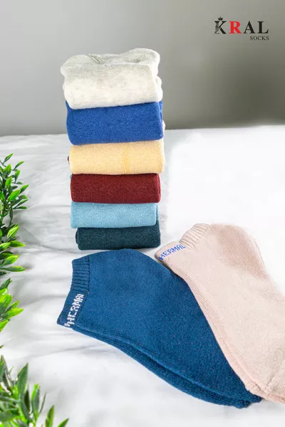 جوارب منزلية نسائية شتوية مناشفية بألوان متنوعة، محمية حراريًا مزدوجة (3 أزواج)