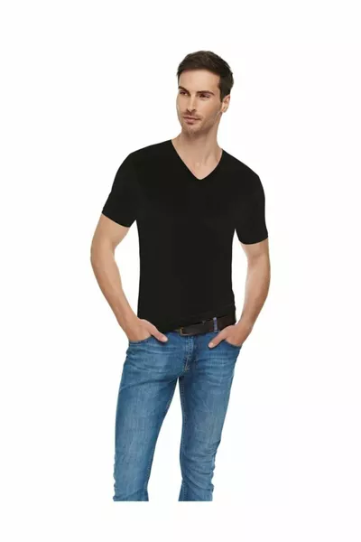 قميص رجالي أسود بقبة V من ريبانا، مجموعة 3 قطع