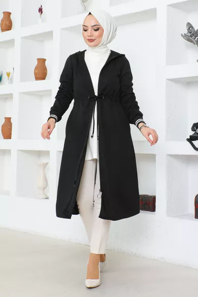 WOMEN'S HOODED LONG-SLEEVED RIBBED CUFFS MODEST COAT
