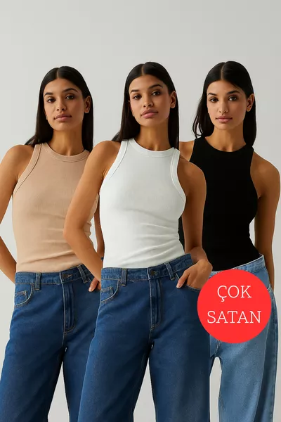 3-delige Haltertop Set (WIT, ZWART, CAMEL)