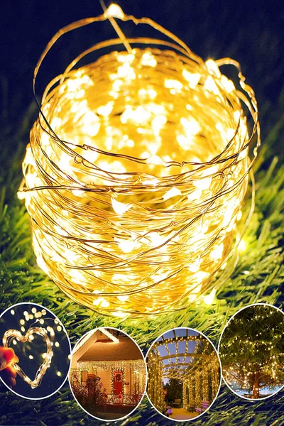 LED феери  метра, жълти, на батерии - с 3 различни режима на осветление - водоустойчив - декоративно осветление