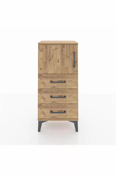 أرجيس كومودين رف واحد 3 أدراج باب واحد خشب الصنوبر-صنوبر