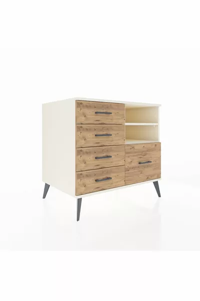 خزانة كرونوس مع رفين وخمس أدراج، حجر القمر/صنوبر