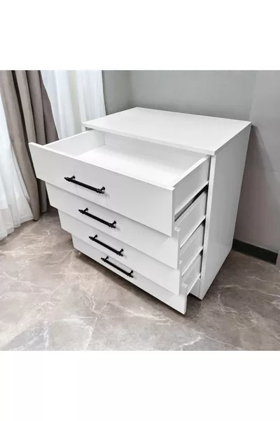 Modern White 4-Drawer Dresser – Stylish Design, Spacious Storage, Suitable for Any Room