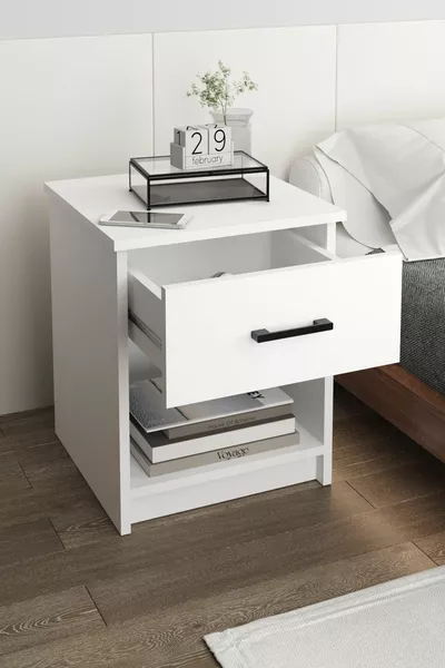 Bedside Table with Drawers, Wire-Legged Nightstand