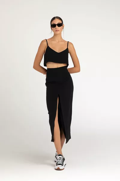 Crepe Skirt Black with Slit at the Front