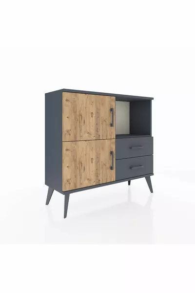 خزانة أرجيس ذات رفين ودرجين وغطائين أنثراسيت-صنوبر/أنثراسيت