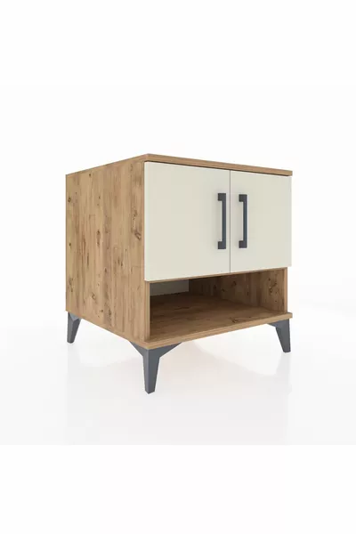 Kronos Nightstand with 2 Shelves and 2 Doors Pine-Creme