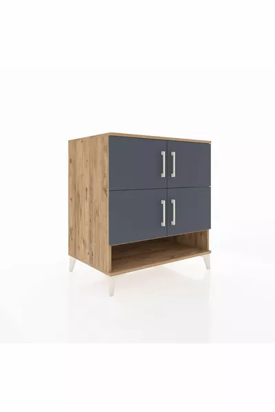 خزانة كرونوس ذات 4 أرفف و4 أبواب، صنوبر-أنتراسيت