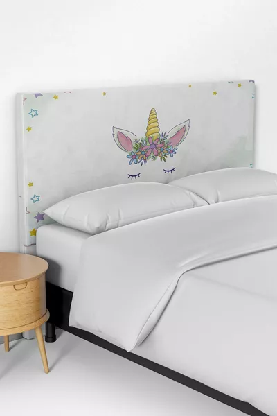 Witte Unicorn Patroon Kinderkamer Bedbasis Hoofdeinde Hoes