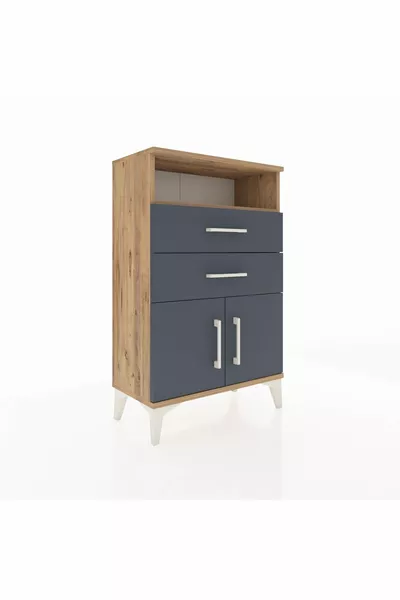 Arges Comodino con Una Mensola, 2 Cassetti e 2 Ante Pino-Antracite