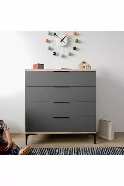 خزانة أدين ذات 4 أدراج بلون أنثراسيت، لغرفة النوم وغرفة الأطفال