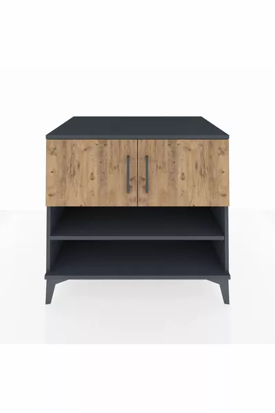 خزانة كرونوس بثلاثة أرفف وغطائين، أنثراسيت-صنوبر