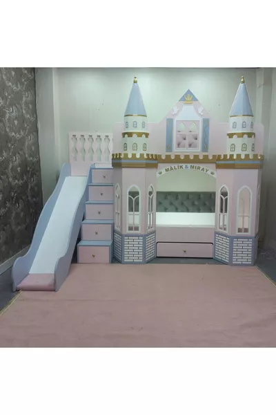 سرير بحجرة بطابقين مع زحلقة