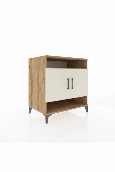 خزانة كرونوس بثلاثة أرفف وبابين، خشب الصنوبر والرخام الرملي