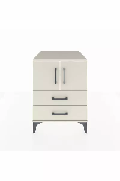 Kronos Nightstand with 2 Shelves, 2 Drawers, and 2 Doors, Moonstone-Moonstone