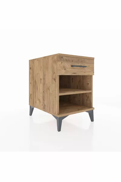 Kronos Nightstand Single Shelf Single Drawer Pine-Pine
