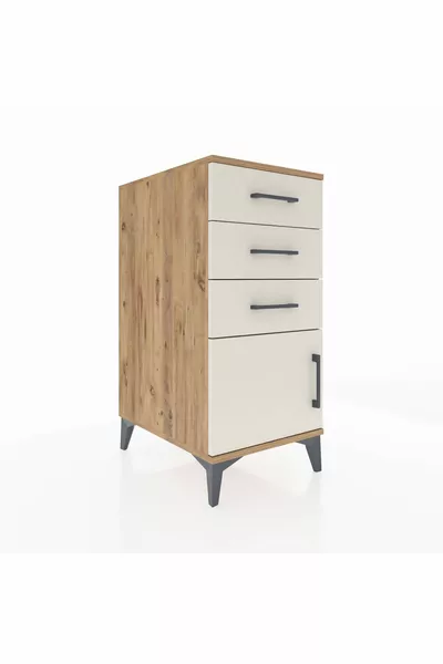 خزانة كرونوس بثلاثة أدراج وباب واحد - صنوبر وحجر رملي