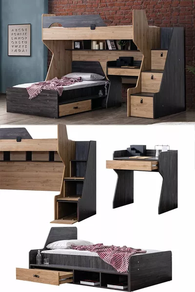 Bunk bed, Nature Bunk Bed, Bed, Desk