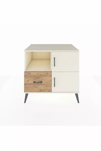 Commode Kronos avec 2 étagères, 1 tiroir et 2 portes, Pierre de lune/Pierre de lune/Pin