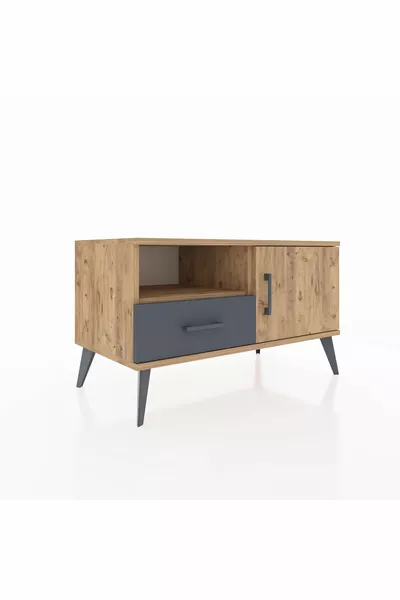 Hyperion Kommode mit 2 Regalen, 1 Schublade und 1 Tür Kiefer-Kiefer/Anthrazit