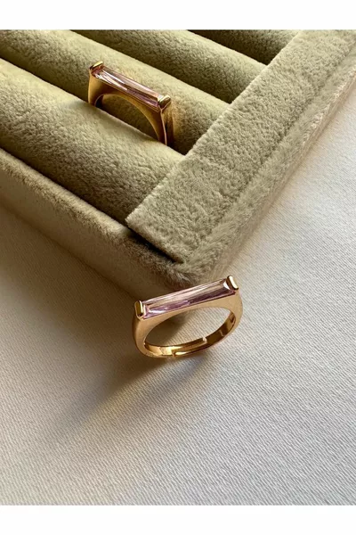 Thin Gold Ring with Pink Stone