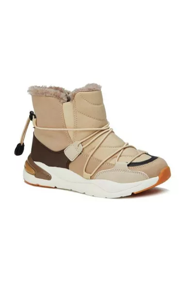 حذاء أطفال بني بيج مبطن بالفرو k.