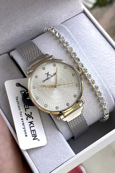 ساعة يد نسائية بسوار من الفولاذ الوردي مع كريستال مقطوع، هدية، أصلية مع ضمان سنتين، بالإضافة إلى سوار