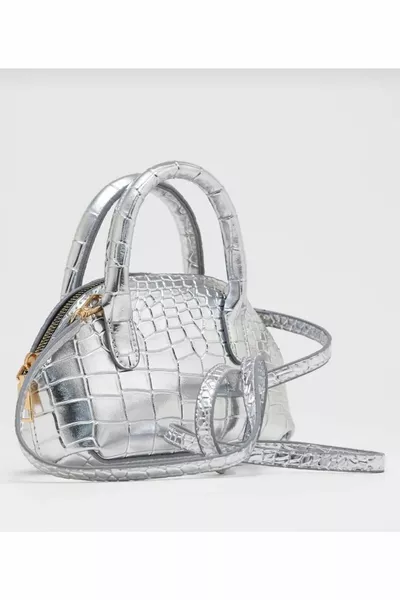 متجر ستورز حقيبة نسائية قصيرة وطويلة بحزام يد وكتف، بنقشة كروكو لامعة بسحاب