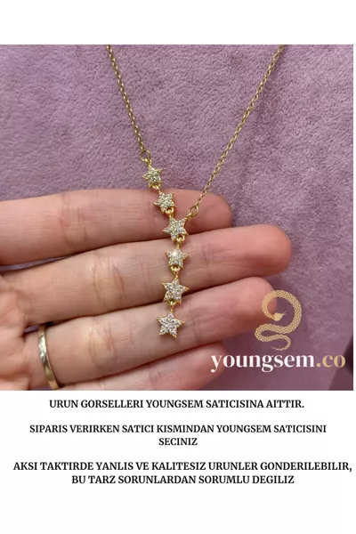 Stainless Steel Shooting Star Gold Y Necklace with Sparkling Stones