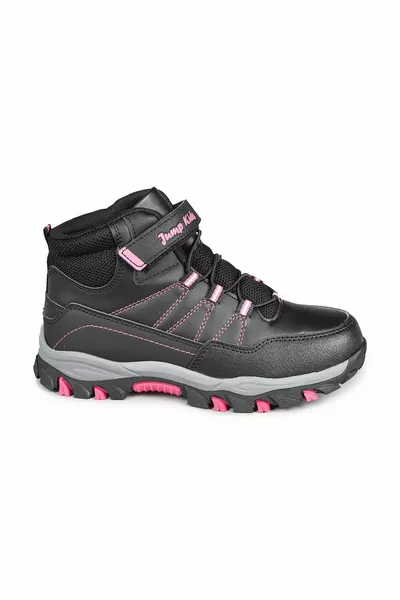  Bottes pour filles sportives à scratch noir - fuchsia