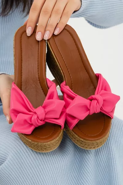 Fuchsia Strik Gevulde Hak Dames Slipper Hoge Hakken