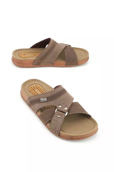 Men's Summer Casual Slippers with Faux Leather PU Sole