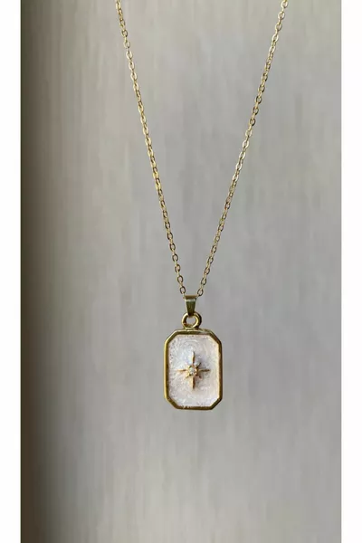 Weiße Emaille Polarstern Halskette