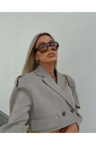 Rechteckiges Design Leopardenrahmen Oranges Glas Damen Sonnenbrille Vehla