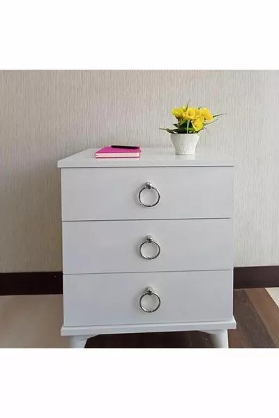 Table de chevet / Commode 3 tiroirs Argent / Chambre à coucher / Chambre d'adolescent / Chambre d'enfant / Chambre de bébé