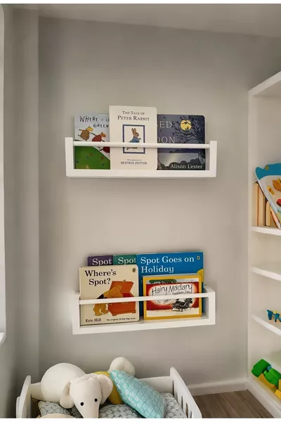 رف حائط مزدوج من MDF، مكتبة باللون الأبيض