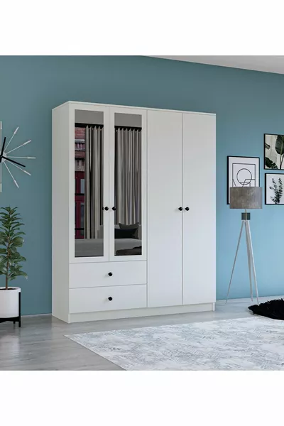 خزانة ملابس GM  نوڤادو بأبواب 4 وأدراج 2 ومقابض أزرار مع مرايا